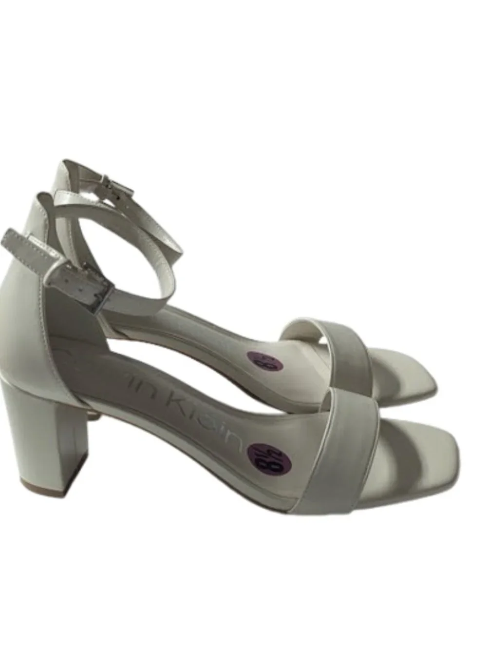 Calvin Klein WMNs Nolene Ivory Block Heel Square Open Toe Sandals Size 8.5 NWOB